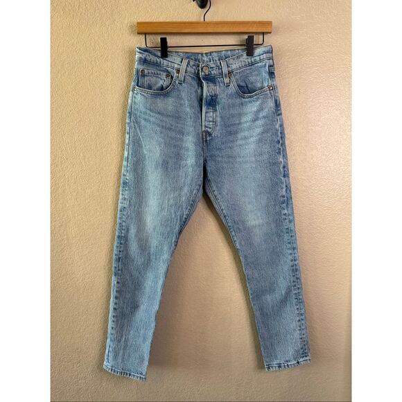 Levis 501S Womens Jeans 28x28 Lightwash Premium Denim Button Fly Skinny Big E - Picture 1 of 14